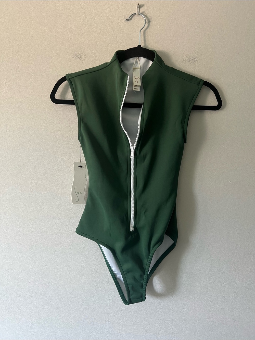 Seea Women's Regina One-Piece Swimsuit in Forest Green with White Zipper